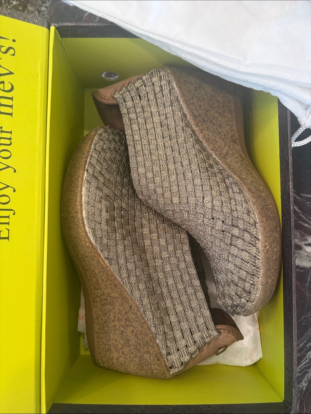 bernie mev. Metallic Taupe Woven Slip-On Wedge Sneakers